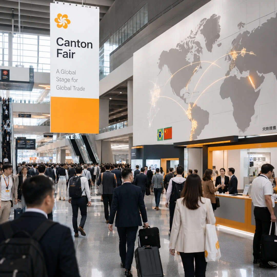 Pavilhões da Canton Fair em Guangzhou com atuação presencial da equipe JFX